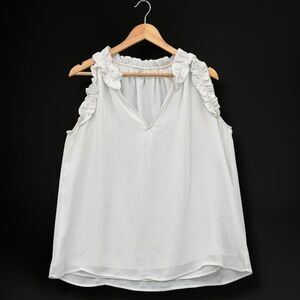 Crown & Ivy White Chiffon V-Neck Top L